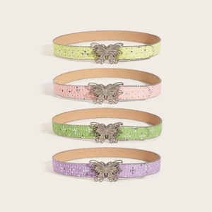 Ceinture en Jean à Paillettes pour Femmes Boucle Papillon Ceinture Décorative Avec Bord Perlé Style Y2K Ceinture Brillante pour Jeans