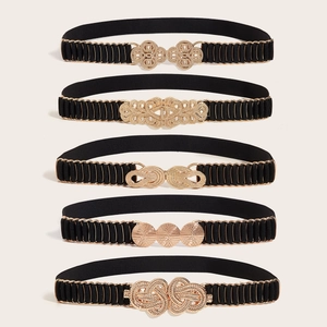 Damen Mode Elastischer Taillengürtel Retro Hohl Blume Schnalle Gold Silber Metall Taillenband Dekorgürtel Für Kleider