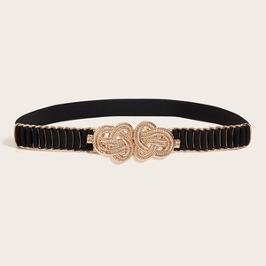 Damen Taillengürtel in Schwarz mit dekorativer goldener Knotenschnalle für Kleider