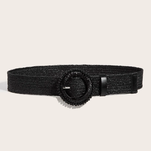 Cintura intrecciata nera boho con fibbia rotonda con perline per abiti eleganti