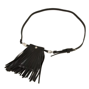 Ceinture punk en cuir noir avec sac à franges longues et boucle en métal argenté