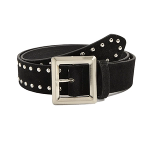 Cintura punk vintage in pelle scamosciata nera con borchie argento e fibbia in metallo