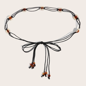 Ceinture tressée bohème Y2K avec perles ambrées pour robes d'été et accessoires