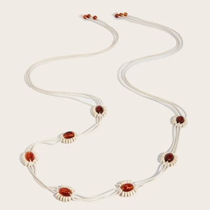 Ceinture bohème Y2K avec perles ambrées et cordon tressé pour robes d'été
