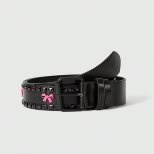 Punk Y2K Style Women Faux Leather Belt Black With Pink Bows And Square Rivets Double Row Eyelet Belt For Jeans Dress Accessories