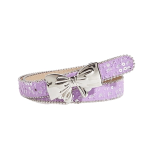 Purple tweed canvas belt for women with silver butterfly buckle for jeans decoration