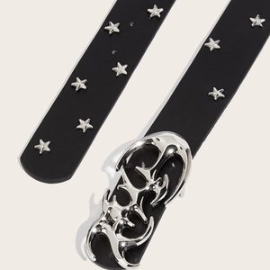 Cintura vintage in pelle nera con borchie a stella e fibbia cava decorativa