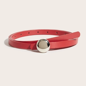 Women Fashion PU Leather Thin Belt Korean Style Versatile Decorative Jeans Retro Small Waistband with Silver Round Buckle