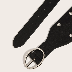 Punk-Stil breiter schwarzer PU-Ledergürtel mit silbernen Ösen und Metallschnalle für Damen