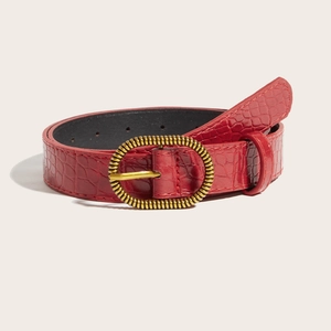 Retro Y2K Women Crocodile Pattern Faux Leather Belt Antique Gold Alloy Buckle Ethnic Style Jeans Dress Decorative Waistband