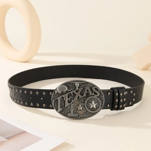 Cintura cowboy Texas in pelle retrò con borchie e fibbia vintage Texas State