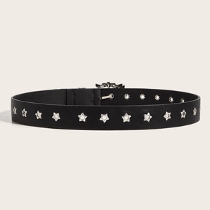 Ceinture gothique en cuir noir avec rivets étoiles argentés et décor central de chauve-souris