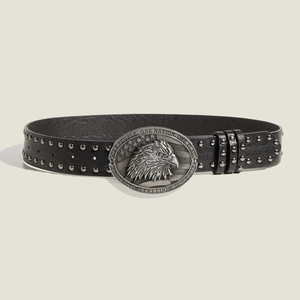 Punk Rivet PU Leather Belt With Eagle Buckle Retro Western Style Embossed Flag Design Men Waistband Hip Hop Fashion Accessories