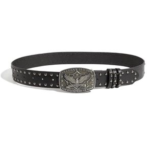 Ceinture punk en cuir à rivets métalliques et boucle en relief avec aigle américain