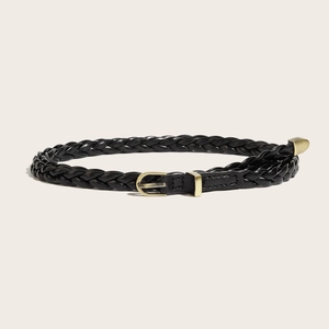 Minimalist black woven belt with gold buckle for women jeans and vintage outfits