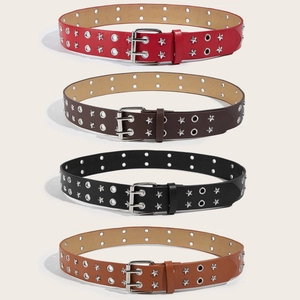 Cintura da Donna in Pelle PU Con Fibbia a Doppio Ardiglione Borchie a Stella Occhielli Stile Punk Y2K Moda Decorativa Galvanizzata