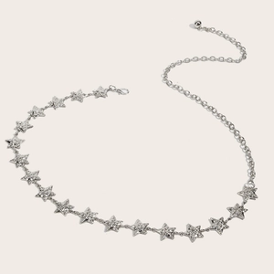 Chic silver star chain belt for dresses with adjustable links and lobster clasp closure