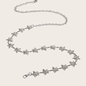 Silver star chain belt with sparkling rhinestones for women dresses and fashion accessories