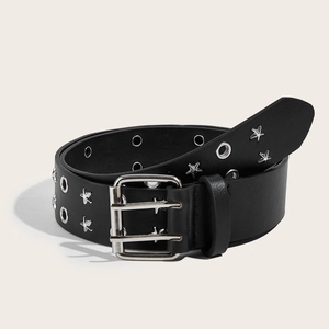 Cintura da donna nera stile punk vintage con borchie a stella e fibbia a doppio ardiglione