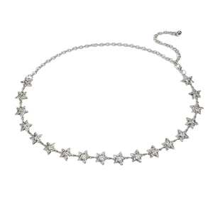 Silver star chain belt with sparkling rhinestones for dresses and adjustable length