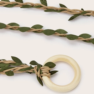Modische handgefertigte Leinen-Taille-Kordel mit Blattquasten und Holzring-Dekor