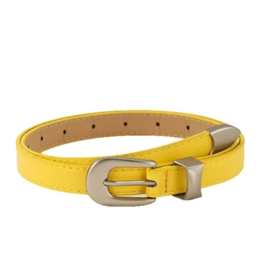 Minimalist bright yellow thin leather belt with a silver pin buckle and sleek metal end tip