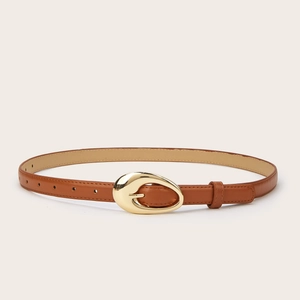 Ceinture fine en cuir marron pour femme avec boucle ovale dorée élégante pour jeans