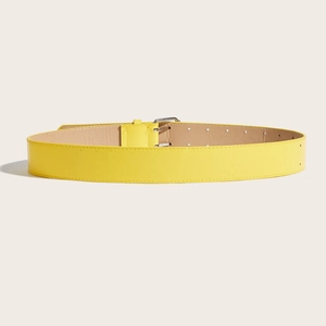 Classic bright yellow PU leather belt with silver pin buckle for women's casual jeans