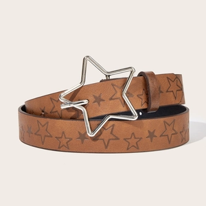 Women Vintage Y2K Star Buckle Belt American Street Style Embossed Faux Leather Pin Buckle Waistband For Jeans Pants