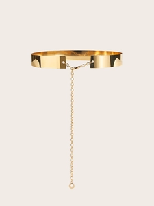 Ceinture large en métal doré poli avec finition miroir et chaîne de réglage pour femmes