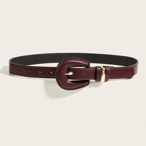 Women Retro Faux Leather Belt Gold Pin Buckle Elegant Wine Red Waist Strap For Dresses Party Versatile Fashion Accessories