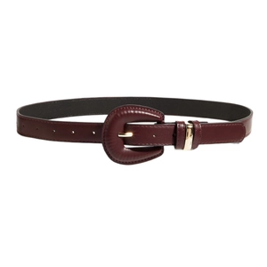 Vintage burgundy studded waist belt for women with leather-wrapped D-ring gold buckle