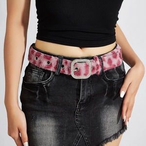 Damen Mode Leopard Kunstpelz Gürtel Breit Plüsch Bund Mit Strass Quadratische Schnalle Y2K Stil Individuelle Dekorative Accessoires