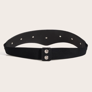 Women's black lace-up wide waist belt with silver studs and metal snap buttons