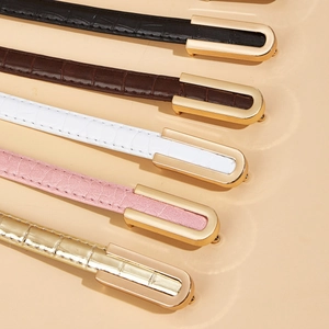 Women's Vintage Narrow PU Leather Belt With U-Shaped Alloy Buckle Fashion Crocodile Pattern Decorative Waist Strap For Jeans