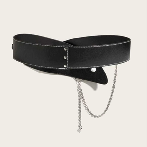 Ceinture corset noire tendance pour femme avec surpiqûres blanches et chaîne en métal