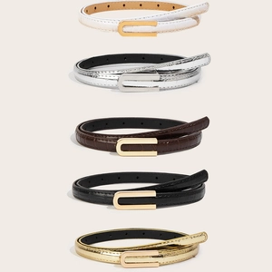 Five-pack of slim faux crocodile pattern women's belts with elegant metal U-buckles