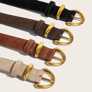Women Retro Suede-Like Woolen Waist Belt Gold Metal Buckle Solid Color Slimming Wide Belt For Dresses Fashion Accessories