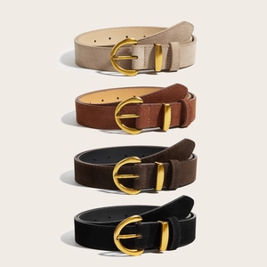 Retro wide leather belt for women in four vintage colors with matte gold buckles