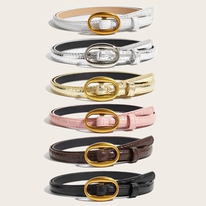 Women PU Leather Thin Belt Crocodile Pattern Vintage Fashion Waist Belt With Alloy Oval Buckle For Jeans Dresses Daily