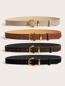 Set of four matte suede women's skinny belts with vintage gold semicircular buckles