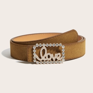 Vintage Matte Woven Fabric Belt For Women With Rhinestone Love Buckle American Style Aesthetic Waist Cincture Accessory