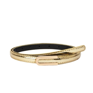 Fashion golden faux leather thin belt for women with elegant crocodile embossed texture