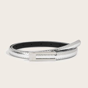 Chic silver crocodile pattern faux leather skinny belt for women with sleek metal buckle
