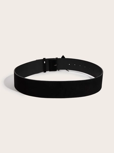 Detailed macro view of black wide vintage matte belt with metal eyelets and subtle texture