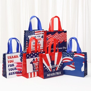 Reusable USA Independence Day non-woven gift bags with patriotic prints and handles
