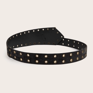 Retro-Punk schwarzer PU-Ledergürtel mit doppelten Goldösen für Damen im Streetstyle