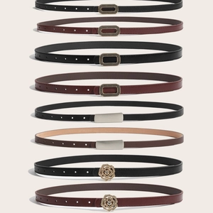 Ceinture Mince en Cuir PU Mode Femme Avec Boucle de Fleur en Strass Style Coréen Sangle de Taille Mince pour Jean Robe Pantalon