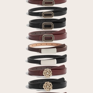 Lot de ceintures fines en cuir pour femmes avec boucles métalliques ovales et fleurs
