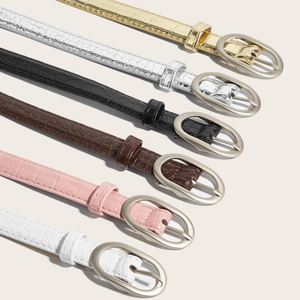 Ceinture Fine en Cuir PU pour Femmes Avec Boucle en Alliage Perles Artificielles Motif Crocodile pour Robes Jeans